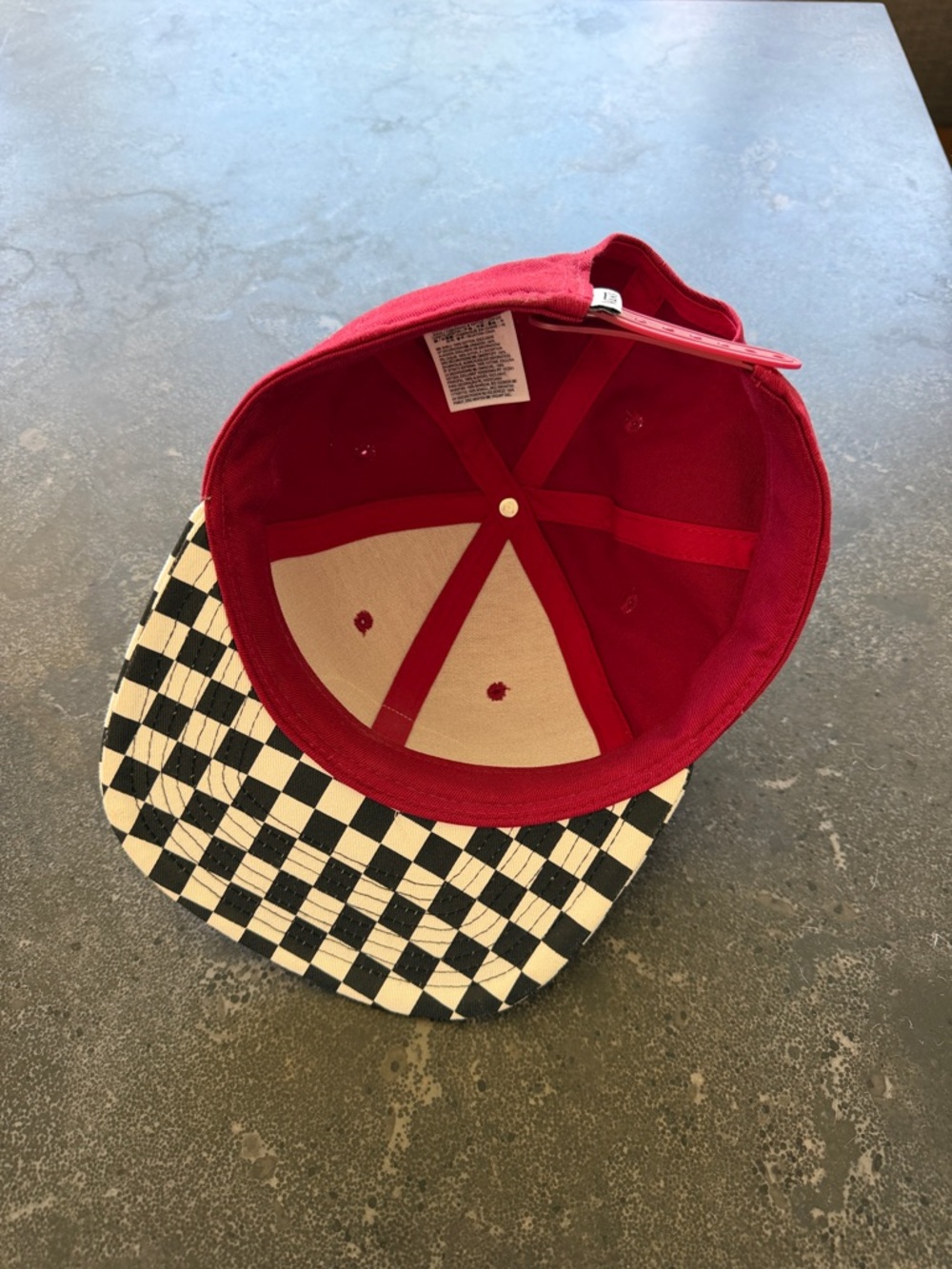 Vans Red Snapback Hat with Black-and-White Checkerboard Brim - Picture 3 of 3